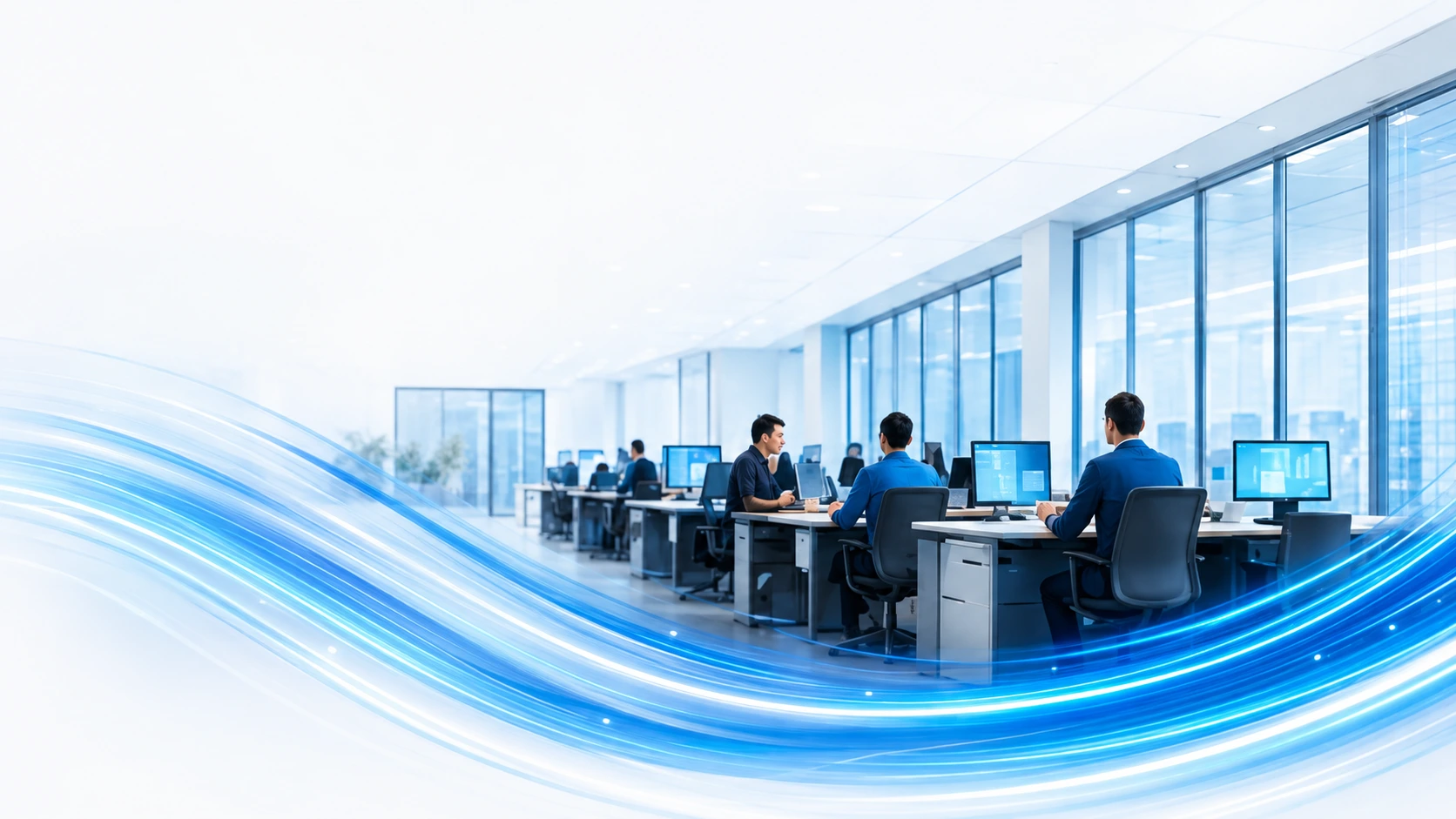 Escritório empresarial conectado por internet fibra